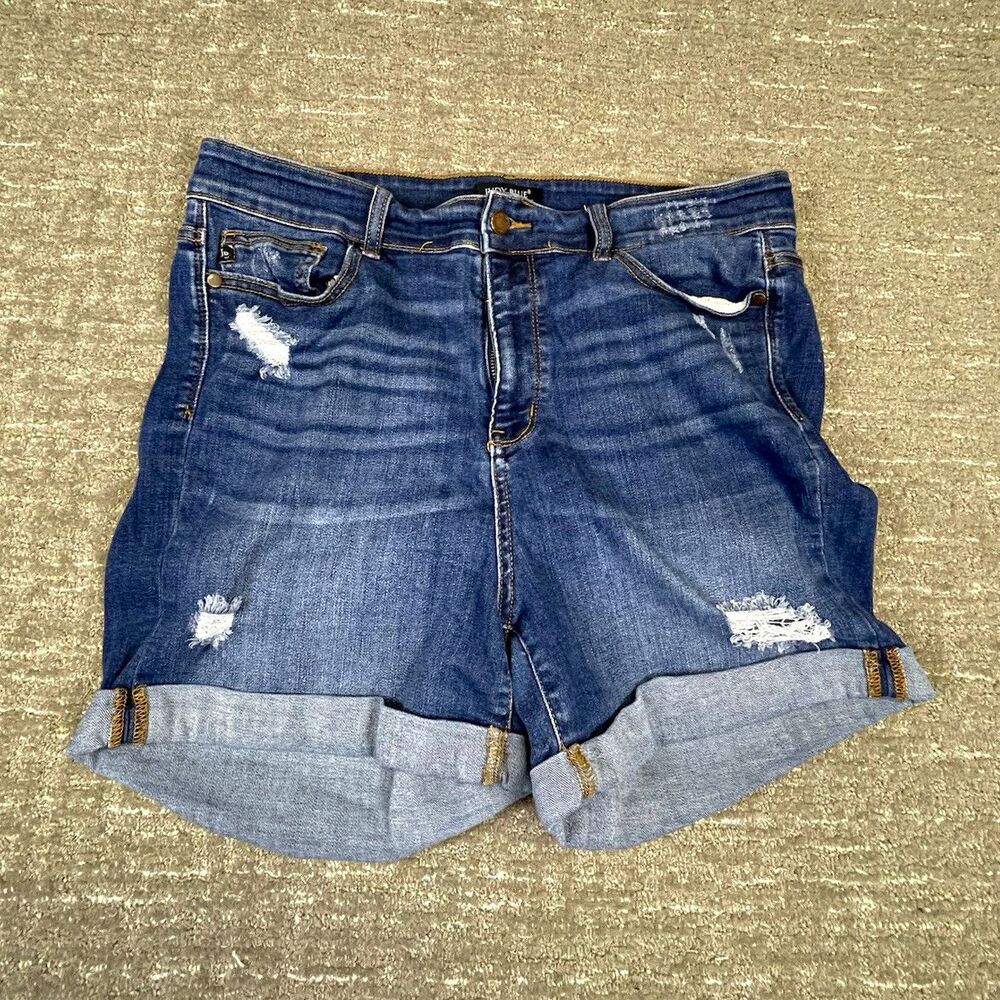 Judy Blue Women’s Dark Wash Distressed Cuffed Stretch Denim Shorts 2XL